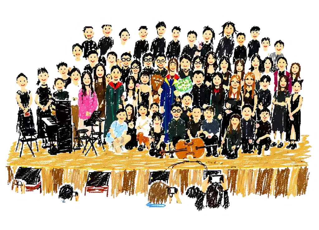中山大学合唱团（东校园）成员舞台合影插画